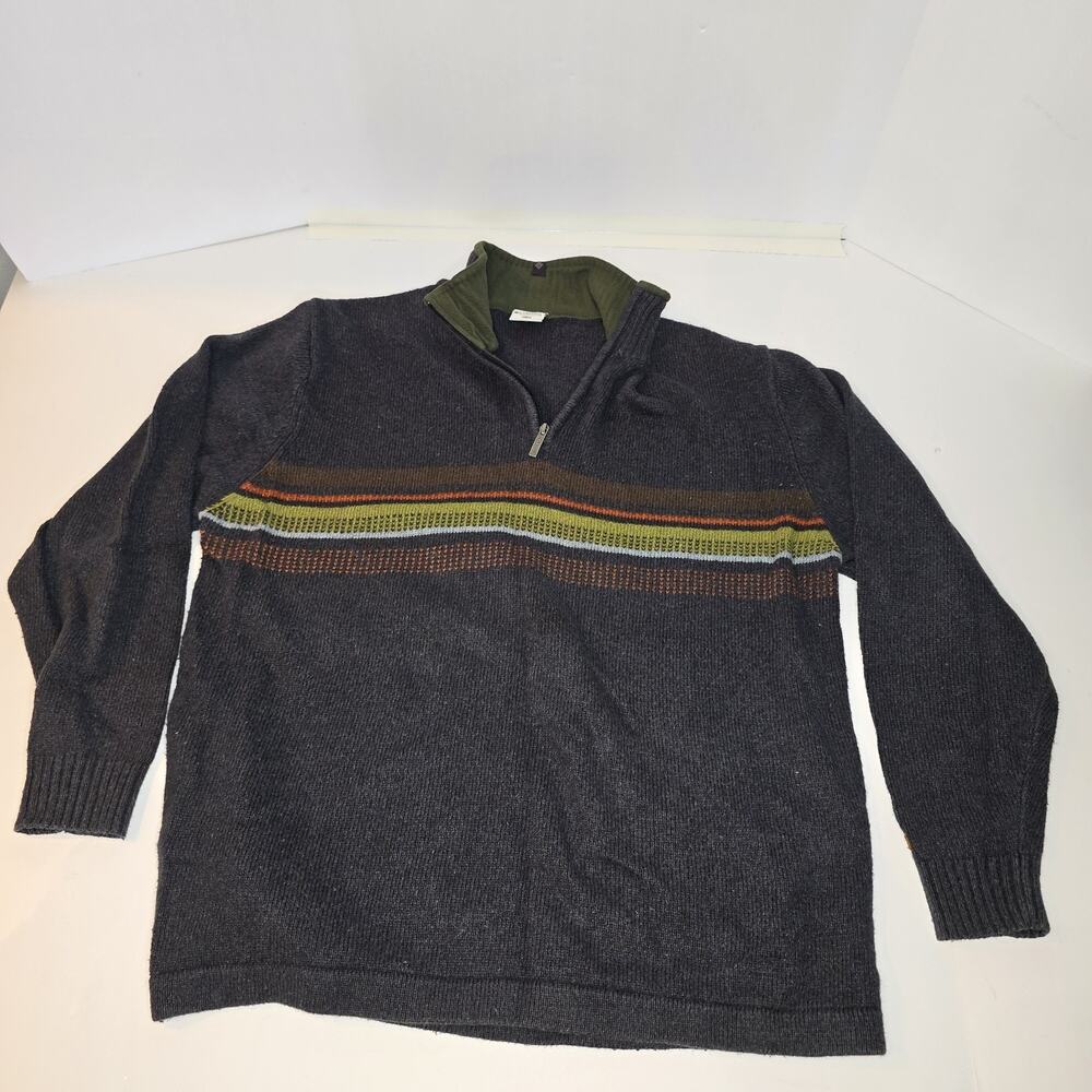Columbia Sweater Mens XXL Brown Half Zip Pullover Knit Wool Blend Stripe